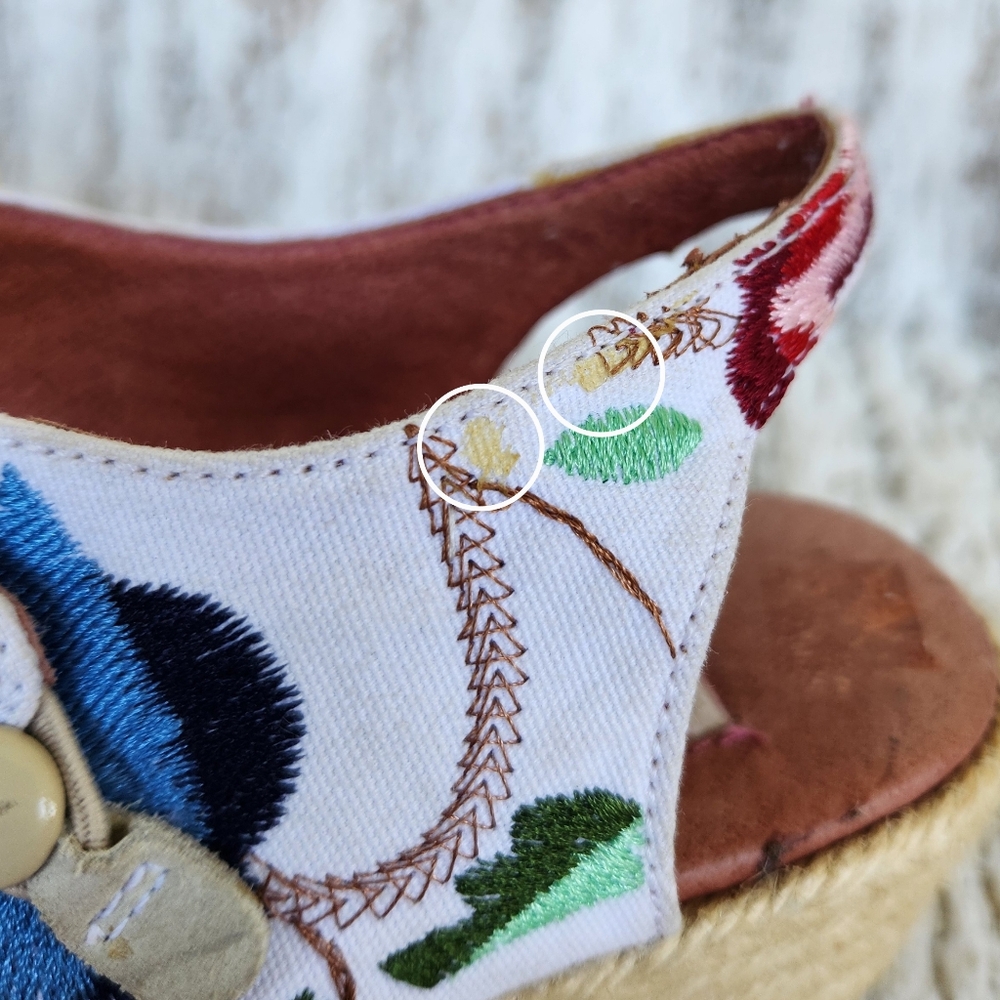 Camper Embroidered Canvas Espadrille Wedge Heel Sandal White Women's Size 6.5 7 - Picture 10 of 13